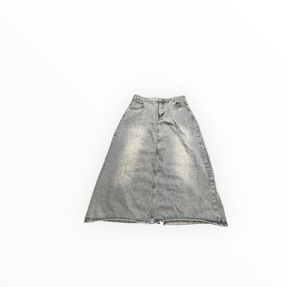 PrettyLittleThing Denim Skirt Women‎ Size 12 Blue Maxi Acid Wash A-Line Long